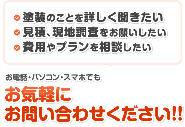 塗装のことを詳しく聞きたい/見積、現地調査をお願いしたい/費用やプランを相談したい