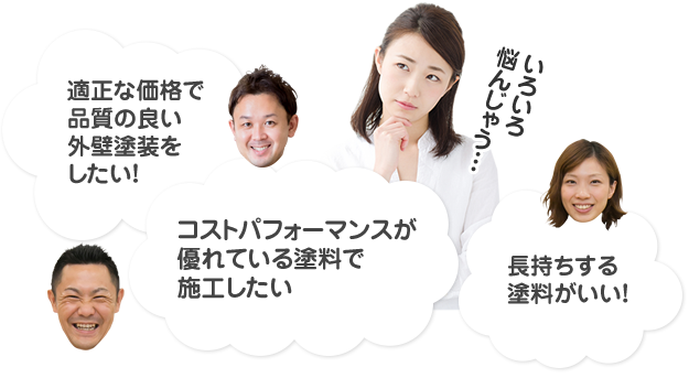 適正な価格で品質の良い外壁塗装をしたい！/コストパフォーマンスが優れている塗料で施工したい/長持ちする塗料がいい！